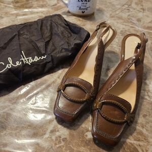 Cole Haan Brown Leather Slingback Mules with Ring Detail